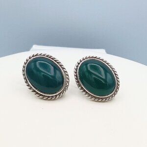 Vintage TAXCO 925 Sterling Silver Green Chalcedony Earrings